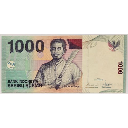 INDONESIA 2000 . ONE THOUSAND 1,000 RUPIAH BANKNOTE . ERROR . WET INK ...