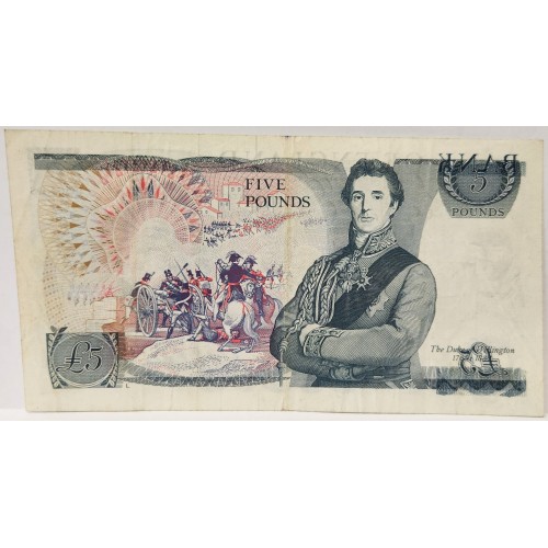 GREAT BRITAIN UK 1973 . FIVE 5 POUNDS BANKNOTE . ERROR . MINOR INK TRANSFER