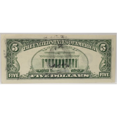 UNITED STATES OF AMERICA 1995 . FIVE DOLLARS BANKNOTE . ERROR . WET INK ...