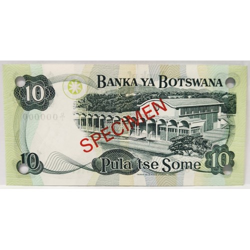BOTSWANA 1976 . TEN 10 PULA BANKNOTE . SPECIMEN