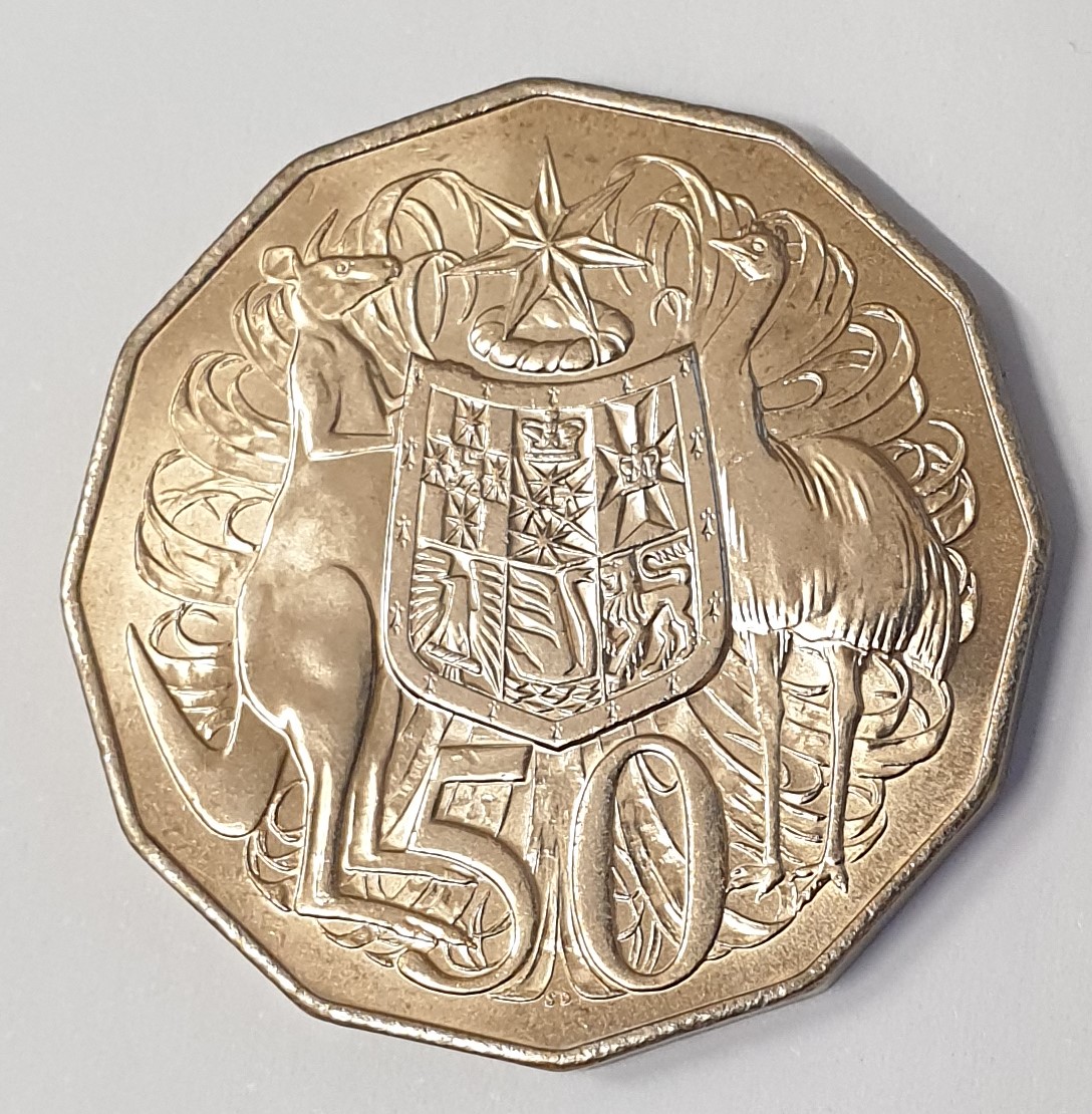 AUSTRALIA 1979 . FIFTY CENTS COIN . VARIETY . DOUBLE BAR