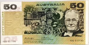 AUSTRALIA 1976 . FIFTY 50 DOLLARS BANKNOTE . ERROR