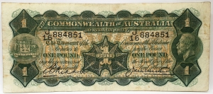 AUSTRALIA 1927 . ONE 1 POUND BANKNOTE . VERY SCARCE