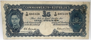 AUSTRALIA 1952 . FIVE 5 POUNDS BANKNOTE . VERY SCARCE
