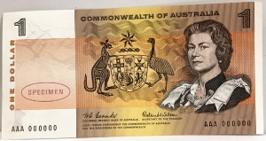 AUSTRALIA 1966 . ONE 1 DOLLAR BANKNOTE . SPECIMEN