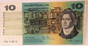 AUSTRALIA 1979 . TEN 10 DOLLAR BANKNOTE . KNIGHT/STONE