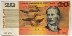 AUSTRALIA 1967 . TWENTY  20 DOLLAR BANKNOTE . COOMBS/RANDALL