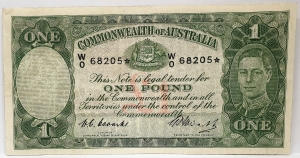 AUSTRALIA 1949 . ONE 1 POUND BANKNOTE . COOMBS/WATT . STAR NOTE