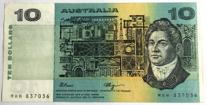 AUSTRALIA 1990 . TEN 10 DOLLARS BANKNOTE . ERROR . INK FADE OUT