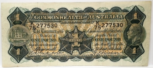 AUSTRALIA 1932 . ONE 1 POUND BANKNOTE . RIDDLE/SHEEHAN . FIRST PREFIX K75