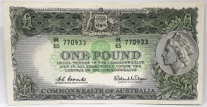 AUSTRALIA 1961 . ONE 1 POUND BANKNOTE . COOMBS/WILSON . LAST PREFIX HK65