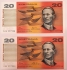 AUSTRALIA 1993 . TWENTY 20 DOLLAR BANKNOTES . FRASER/EVANS . CONSECUTIVE SEVEN . FIRST PREFIX AAA