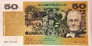 AUSTRALIA 1974 . FIFTY 50  DOLLAR BANKNOTE . PHILLIPS/WHEELER . FIRST PREFIX YAA