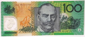 AUSTRALIA 1996 . ONE HUNDRED 100 DOLLAR BANKNOTE . EVANS/FRASER . TEST NOTE . LAST PREFIX CS96