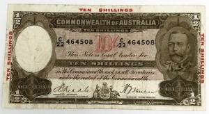 AUSTRALIA 1934 . TEN 10 SHILLINGS BANKNOTE . RIDDLE/SHEEHAN