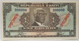HAITI 1979 . ONE 1 GOURDE . SPECIMEN BANKNOTE