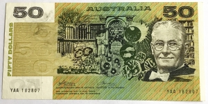 AUSTRALIA 1974 . FIFTY 50 DOLLARS BANKNOTE . PHILLIPS/WHEELER . FIRST PREFIX YAA