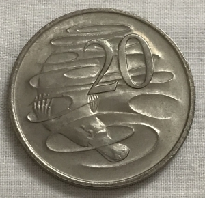 AUSTRALIA 1977 . TWENTY 20 CENTS COIN . PLATYPUS