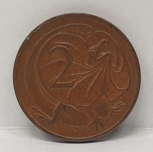 AUSTRALIA 1972 . TWO 2 CENTS COIN . FRILLED NECK LIZARD