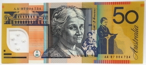 AUSTRALIA 1997 . FIFTY 50 DOLLARS BANKNOTE . EVANS/MacFARLANE . FIRST PREFIX AA