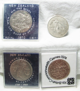 NEW ZEALAND 1969 - 1989 . SET OF 4 COMMEMORATIVE COINS . SCARCE TYPE