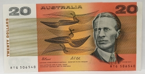 AUSTRALIA 1991 . TWENTY 20 DOLLAR BANKNOTE . ERROR . WITH MULTIPLE ERRORS