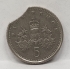 GREAT BRITAIN UK ENGLAND 1994 . FIVE 5 PENCE . ERROR . CLIPPED PLANCHET . VERY SCARCE