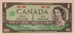 CANADA 1967 . ONE 1 DOLLAR BANKNOTE . CENTENNIAL COMMEMORATIVE