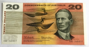 AUSTRALIA 1966 . TWENTY 20 DOLLARS BANKNOTE . COOMBS/WILSON