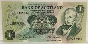 SCOTLAND 1986 . ONE 1 POUND BANKNOTE . ERROR . STAGGERED SERIAL NUMBERS