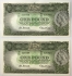 AUSTRALIA 1961 . ONE 1 POUND BANKNOTES . CONSECUTIVE PAIR . DARK GREEN REVERSE