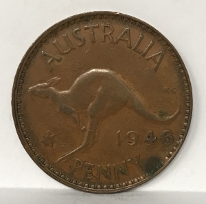 AUSTRALIA 1946 .  ONE 1 PENNY . VERY SCARCE . KEY DATE . NICE COIN