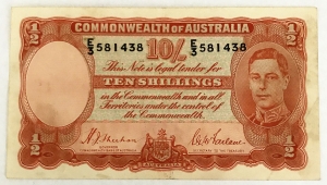 AUSTRALIA 1939 . TEN 10  SHILLINGS BANKNOTE . SHEEHAN/McFARLANE