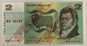 AUSTRALIA 1974 . TWO 2 DOLLARS BANKNOTE . SPECIMEN