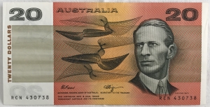 AUSTRALIA 1991 . TWENTY 20 DOLLARS BANKNOTE . ERROR . REGISTRATION SHIFT