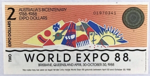 AUSTRALIA 1988 . TWO 2 DOLLARS BANKNOTE . WORLD EXPO 88