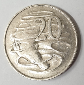 AUSTRALIA 1966 . TWENTY 20 CENTS COIN . WAVY 2 . RARE ERROR/VARIETY