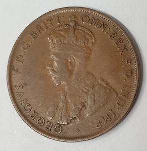 AUSTRALIA 1926 . ONE 1  PENNY . ERROR OR VARIETY . THE KING HAS A RUNNING NOSE CUD