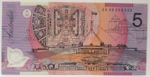 AUSTRALIA 1998 . FIVE 5 DOLLARS BANKNOTE . MacFARLANE/EVANS . LAST PREFIX EA98