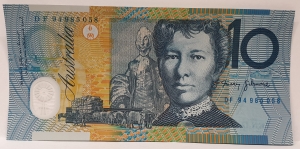 AUSTRALIA 1994 . TEN 10 DOLLARS BANKNOTE . EVANS/FRASER . LAST PREFIX DF94