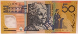 AUSTRALIA 1995 . FIFTY 50  DOLLAR BANKNOTE . FRASER/EVANS . LAST PREFIX VG95