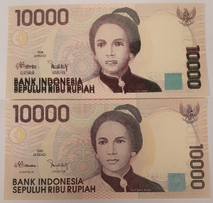 INDONESIA 1998 . TEN THOUSAND 10,000 RUPIAH BANKNOTE . ERROR . DOUBLE STRIKE . DOUBLE VISION