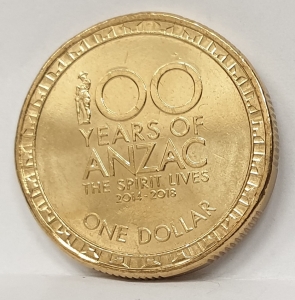 AUSTRALIA 2014 . ONE 1 DOLLAR . ANZAC COIN . FROM A MINT ROLL