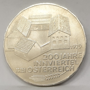 AUSTRIA 1979 . ONE HUNDRED 100  SCHILLING  COIN . 200 JAHRE INNVIERTEL