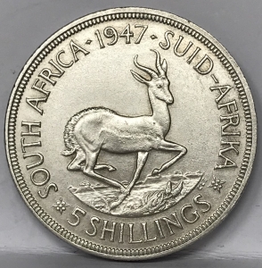 SOUTH AFRICA 1947 . FIVE 5 SHILLINGS . FULL DETAIL