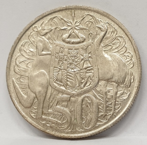 AUSTRALIA 1966 . FIFTY 50 CENTS COIN . HIGH SILVER CONTENT