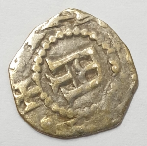 ITALY 1139 - 1339 A.D . HAMMERED SILVER GENOA . CONRAD III . LUNARDI TYPE C