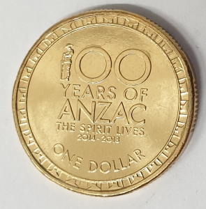 AUSTRALIA 2014 . ONE 1 DOLLAR COIN . 100 YEARS OF ANZAC 