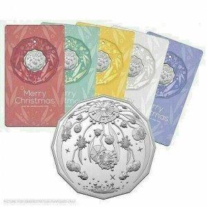 AUSTRALIA 2020 . FIFTY 50 CENTS . MERRY CHRISTMAS COIN SET OF 5