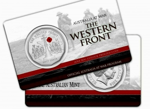 AUSTRALIA 2014 .  FIFTY 50 CENTS COIN ON CARD . THE WESTERN FRONT AUSTRALIA AT WAR